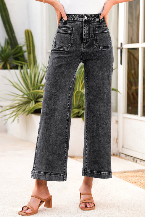 Patch Pocket Straight Leg Loose Fit Jeans